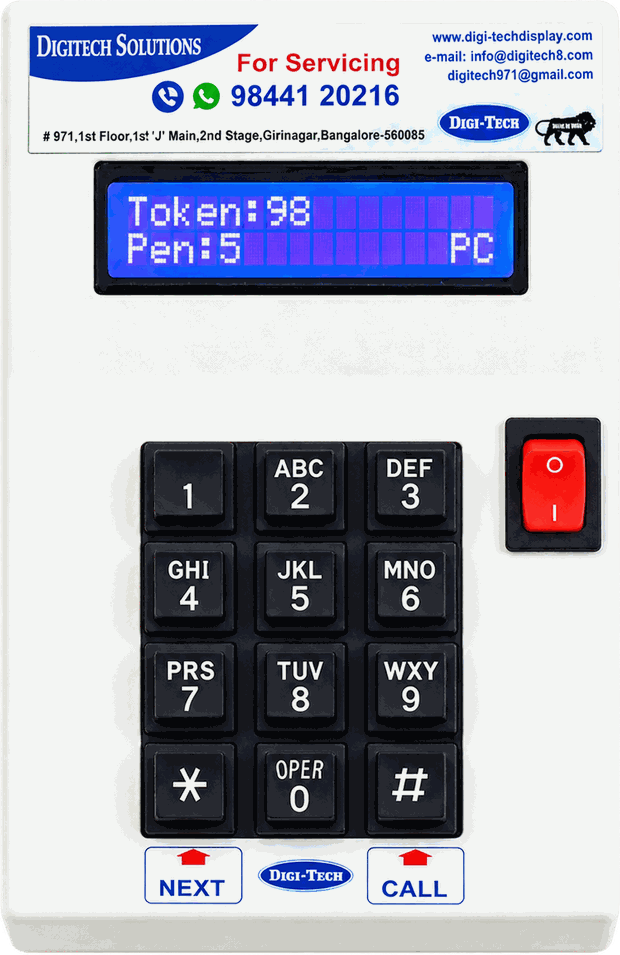 Counter calling unit with a 2x16 LCD and a numeric keypad